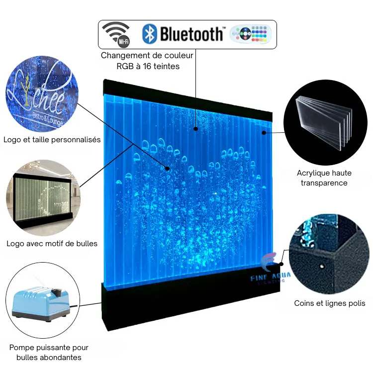 Painel decorativo de bolhas com prateleiras de LED RGB